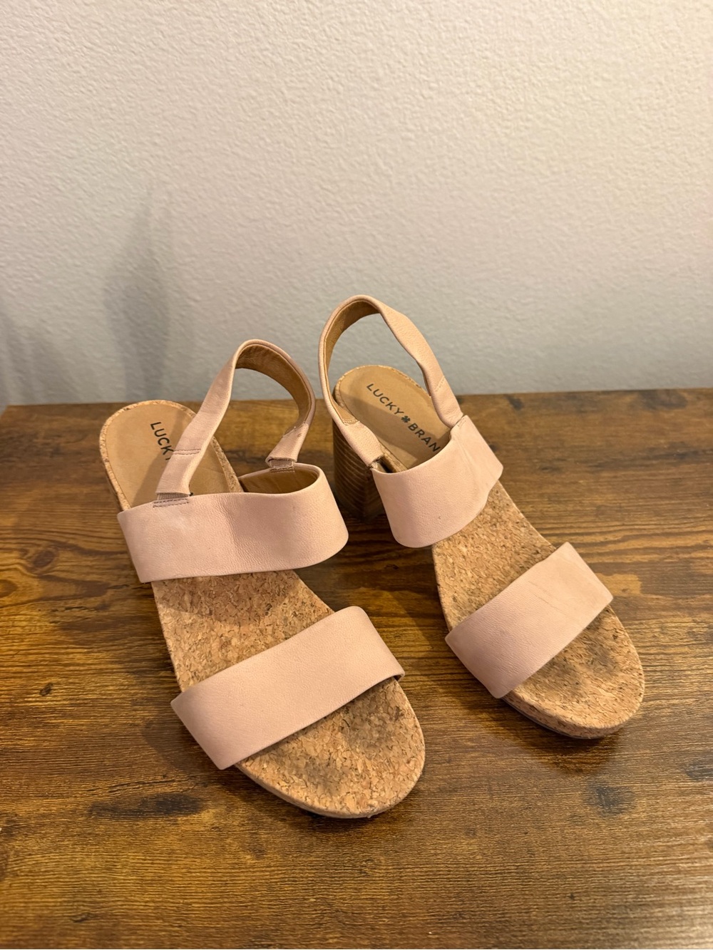 Lucky Brand Blush Slingback Cork Wedge Sandals